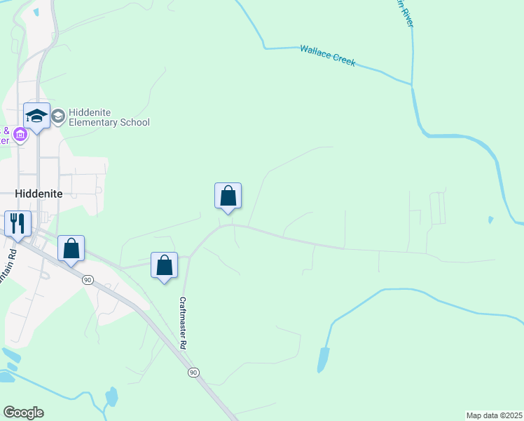 map of restaurants, bars, coffee shops, grocery stores, and more near Riverside Farm Lane in Alexander County