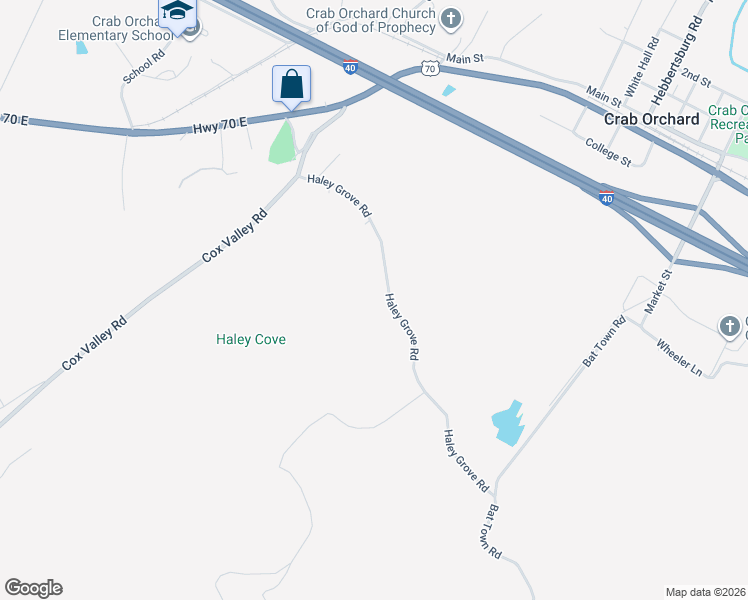 map of restaurants, bars, coffee shops, grocery stores, and more near 260 Haley Grove Road in Crab Orchard