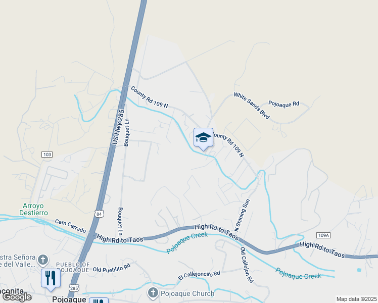 map of restaurants, bars, coffee shops, grocery stores, and more near 15 Rocking Horse Road in Santa Fe