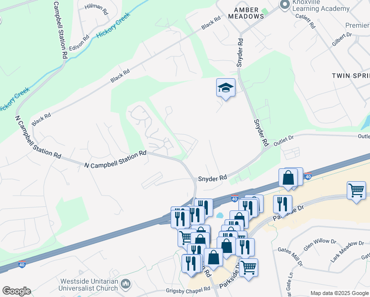 map of restaurants, bars, coffee shops, grocery stores, and more near 11613 Vista Terrace Way in Knoxville