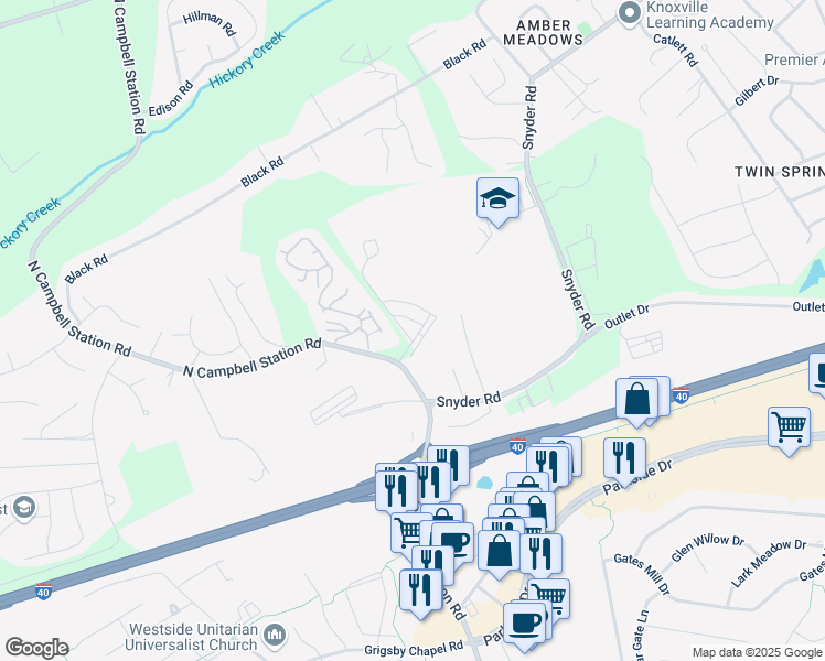 map of restaurants, bars, coffee shops, grocery stores, and more near 11613 Vista Terrace Way in Knoxville