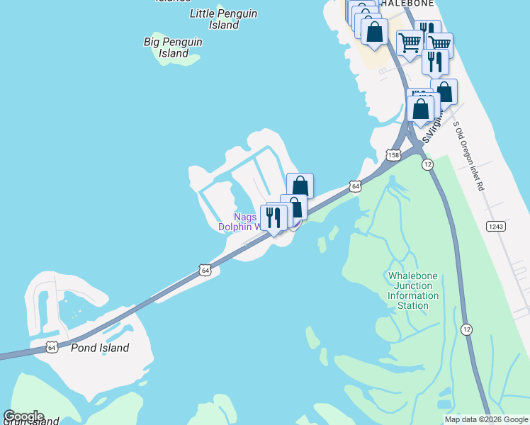 map of restaurants, bars, coffee shops, grocery stores, and more near in Nags Head