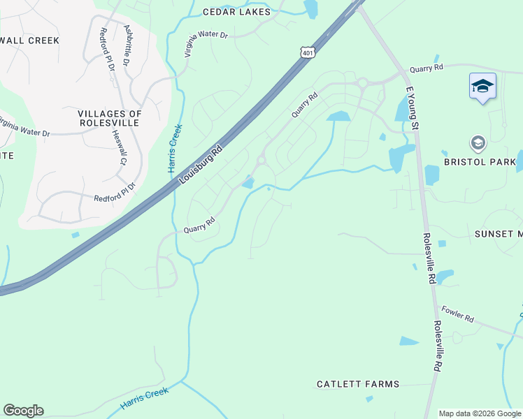 map of restaurants, bars, coffee shops, grocery stores, and more near 1002 East Young Street in Rolesville