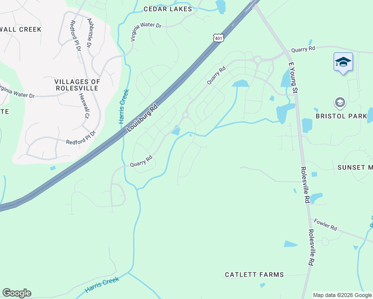 map of restaurants, bars, coffee shops, grocery stores, and more near 1002 East Young Street in Rolesville