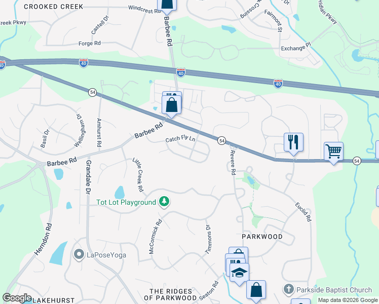 map of restaurants, bars, coffee shops, grocery stores, and more near 1104 Lotus Lilly Drive in Durham