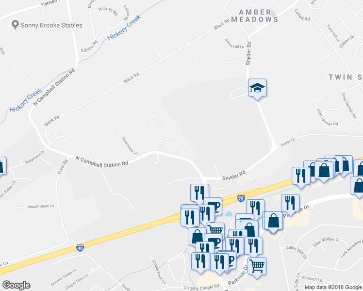 map of restaurants, bars, coffee shops, grocery stores, and more near 900 Dawn Wood Way in Knoxville