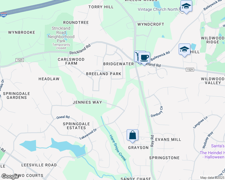map of restaurants, bars, coffee shops, grocery stores, and more near 8816 Braceridge Road in Raleigh