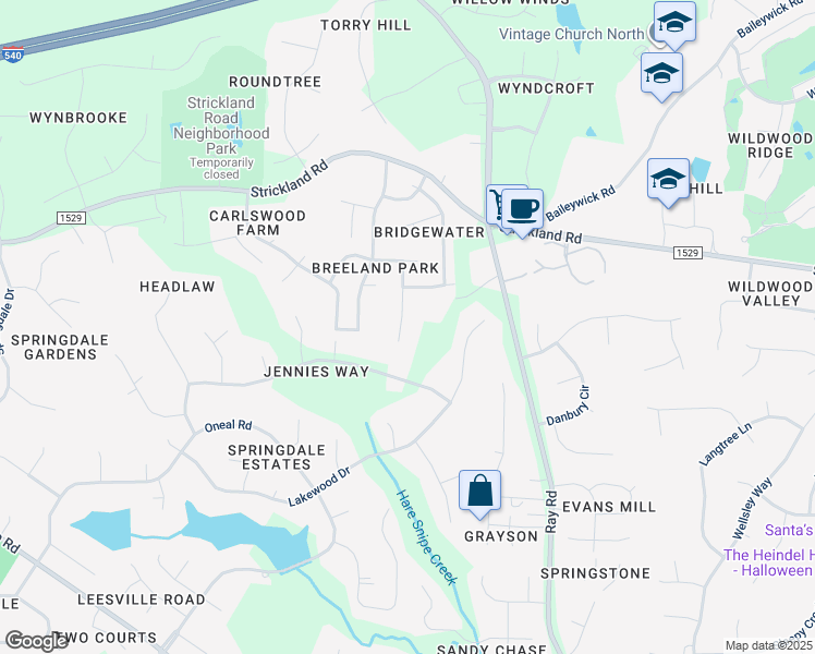 map of restaurants, bars, coffee shops, grocery stores, and more near 8816 Braceridge Road in Raleigh