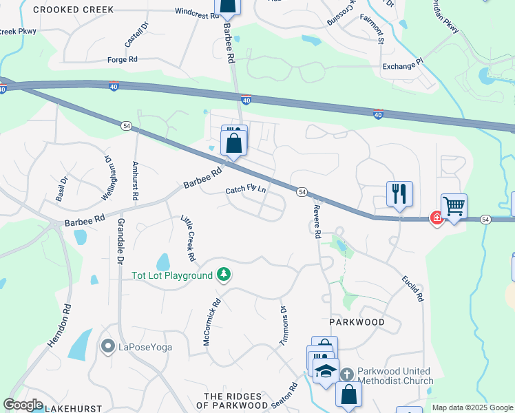 map of restaurants, bars, coffee shops, grocery stores, and more near 1104 Lotus Lilly Drive in Durham