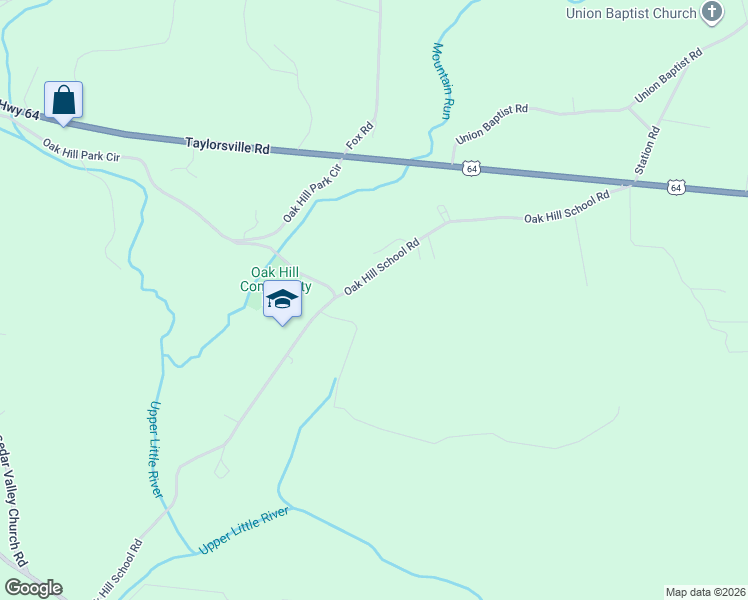map of restaurants, bars, coffee shops, grocery stores, and more near 4636 Oak Hill School Road in Lenoir
