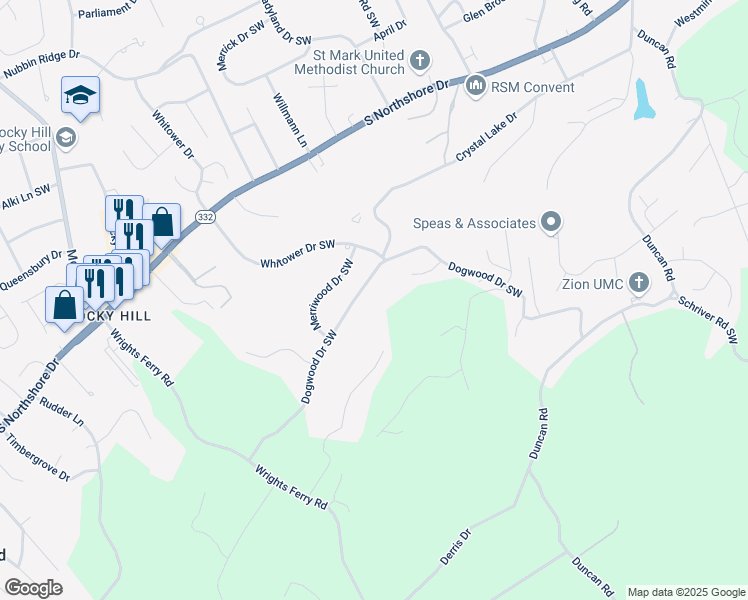 map of restaurants, bars, coffee shops, grocery stores, and more near 7207 Dogwood Drive in Knoxville