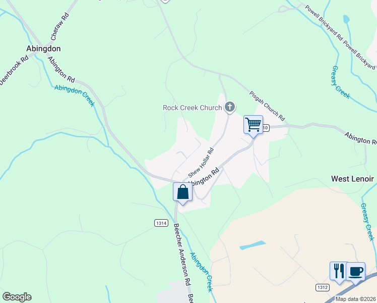 map of restaurants, bars, coffee shops, grocery stores, and more near 2765 Shewcraft Place in Lenoir