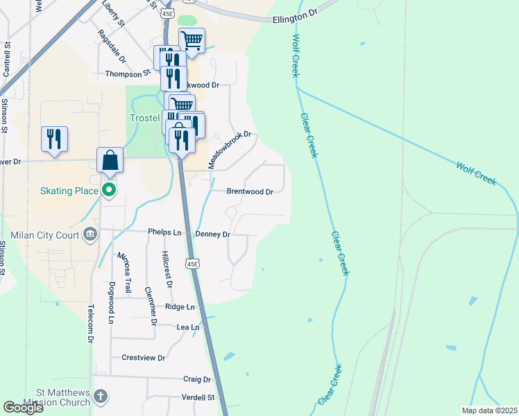 map of restaurants, bars, coffee shops, grocery stores, and more near 2033 Brentwood Drive in Milan