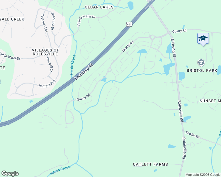 map of restaurants, bars, coffee shops, grocery stores, and more near 1002 East Young Street in Rolesville