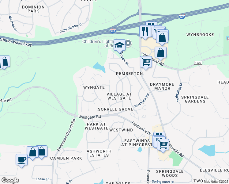map of restaurants, bars, coffee shops, grocery stores, and more near 9904 Treymore Drive in Raleigh