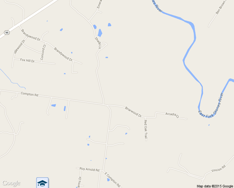 map of restaurants, bars, coffee shops, grocery stores, and more near 3434 Shady Lane in Murfreesboro
