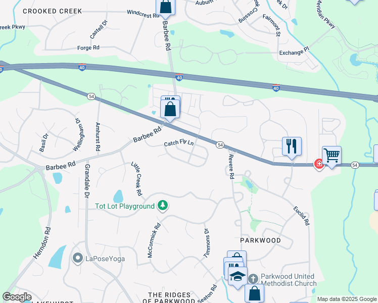map of restaurants, bars, coffee shops, grocery stores, and more near 1114 Lotus Lilly Drive in Durham