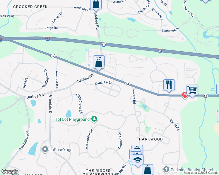 map of restaurants, bars, coffee shops, grocery stores, and more near 1114 Lotus Lilly Drive in Durham