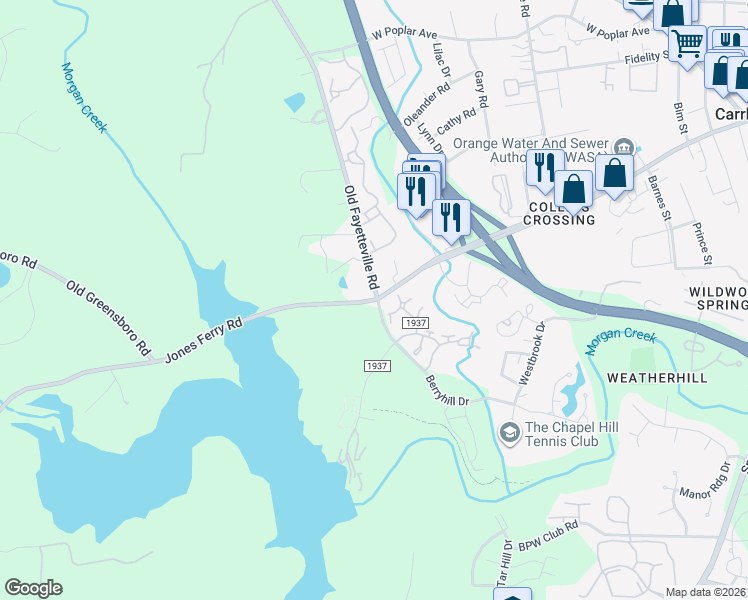 map of restaurants, bars, coffee shops, grocery stores, and more near 701 Jones Ferry Road in Chapel Hill