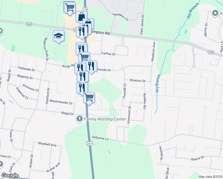 map of restaurants, bars, coffee shops, grocery stores, and more near 203 Eleanor Way in Murfreesboro