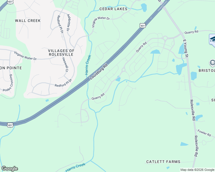 map of restaurants, bars, coffee shops, grocery stores, and more near 1002 Rolesville Road in Wake Forest