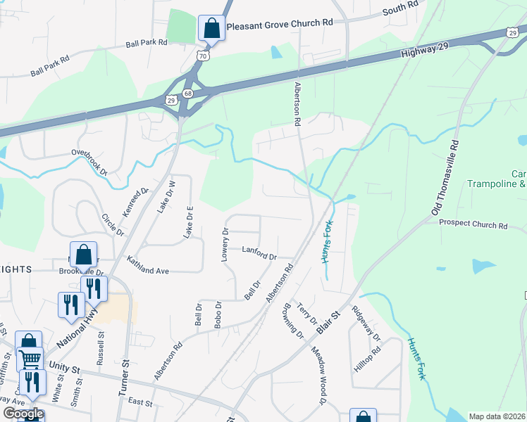 map of restaurants, bars, coffee shops, grocery stores, and more near 111 Pleasant Drive in Thomasville