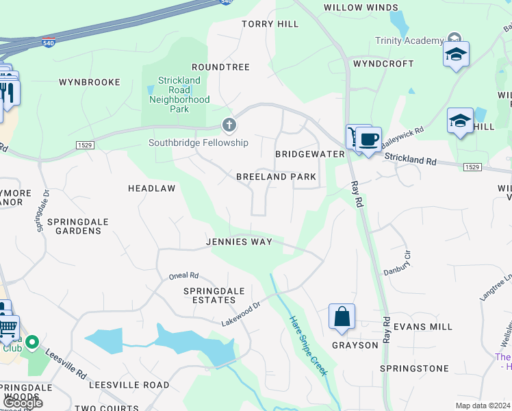 map of restaurants, bars, coffee shops, grocery stores, and more near 9234 Carlswood Court in Raleigh
