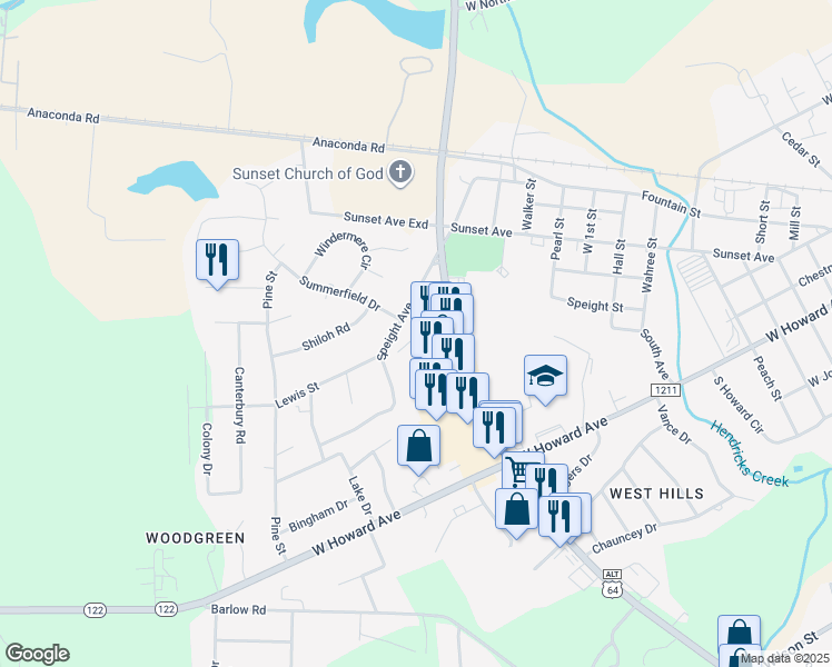 map of restaurants, bars, coffee shops, grocery stores, and more near 405 Speight Avenue in Tarboro