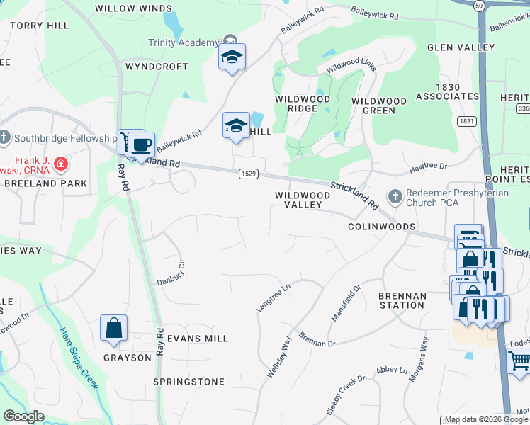 map of restaurants, bars, coffee shops, grocery stores, and more near 3101 Club Drive in Raleigh