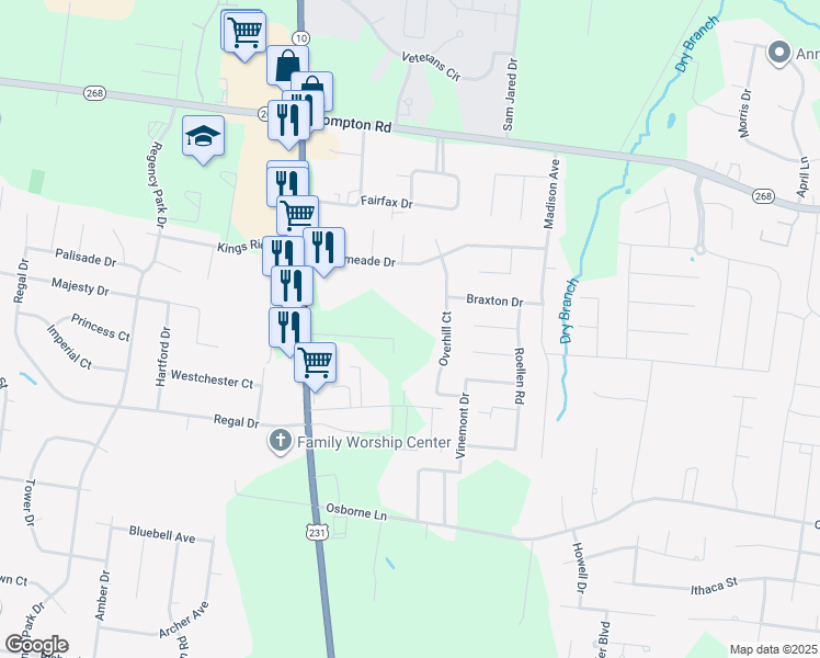 map of restaurants, bars, coffee shops, grocery stores, and more near 203 Eleanor Way in Murfreesboro