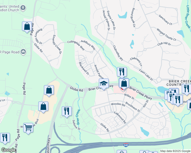map of restaurants, bars, coffee shops, grocery stores, and more near 9703 Blackwell Drive in Raleigh