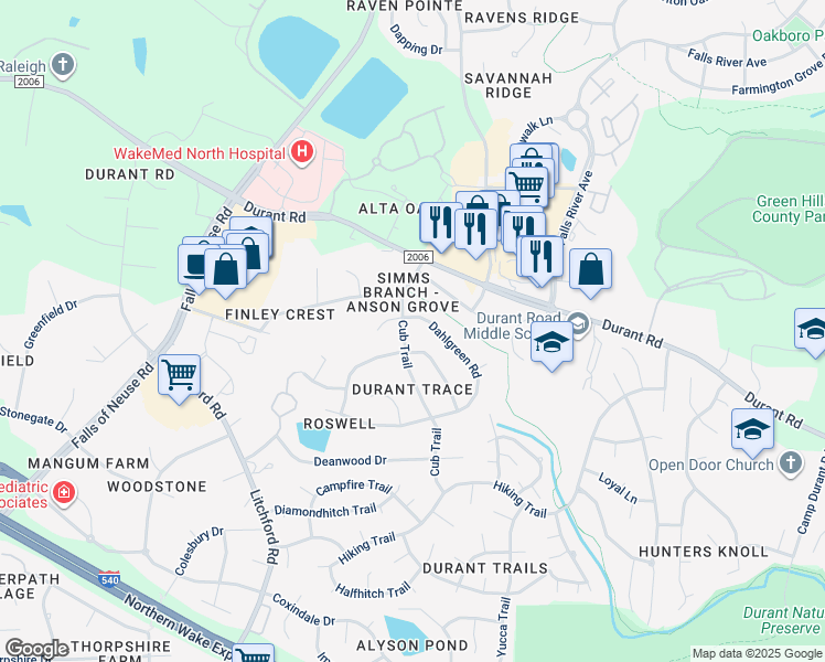 map of restaurants, bars, coffee shops, grocery stores, and more near 9308 Cub Trail in Raleigh