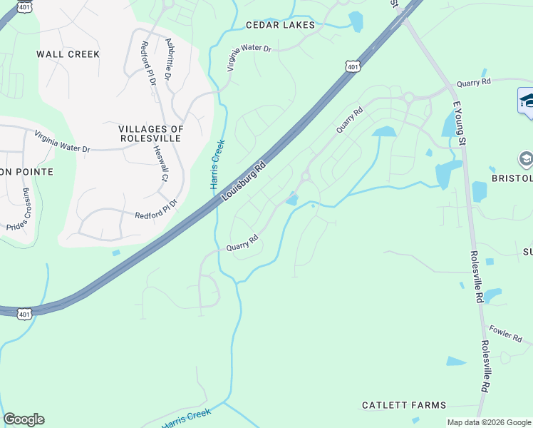 map of restaurants, bars, coffee shops, grocery stores, and more near 1002 Rolesville Road in Wake Forest