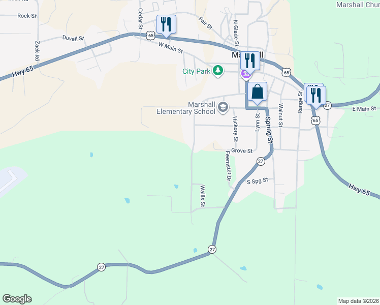 map of restaurants, bars, coffee shops, grocery stores, and more near 506 Canaan Road in Marshall