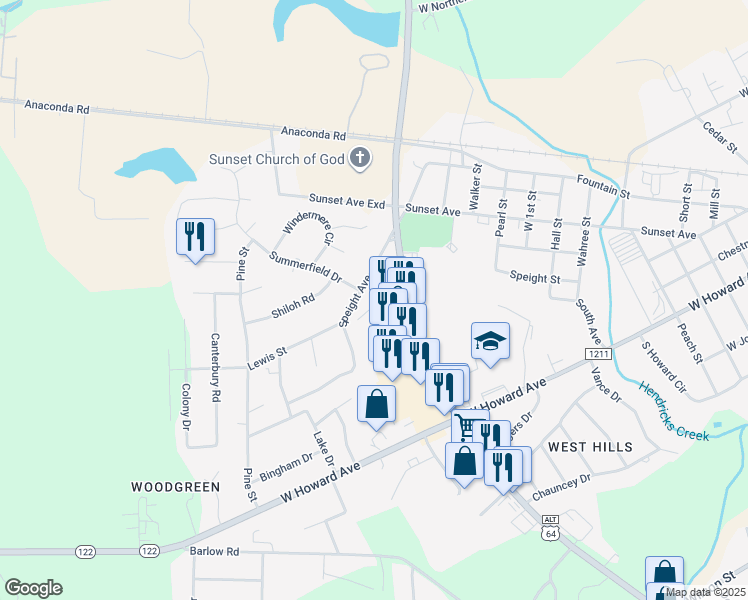 map of restaurants, bars, coffee shops, grocery stores, and more near 405 Speight Avenue in Tarboro