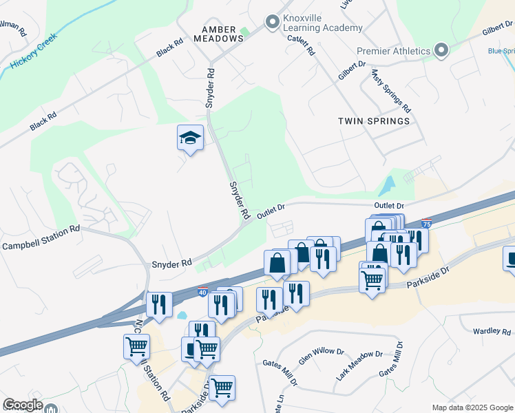 map of restaurants, bars, coffee shops, grocery stores, and more near 820 Tapestry Way in Knoxville