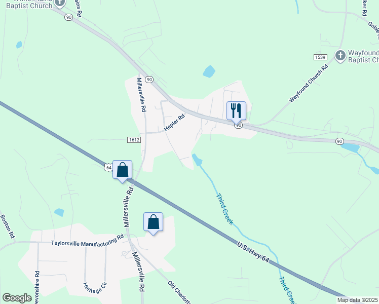 map of restaurants, bars, coffee shops, grocery stores, and more near 119 Jeremy Walker Road in Taylorsville