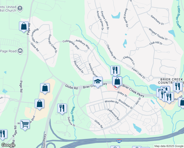 map of restaurants, bars, coffee shops, grocery stores, and more near 9703 Blackwell Drive in Raleigh