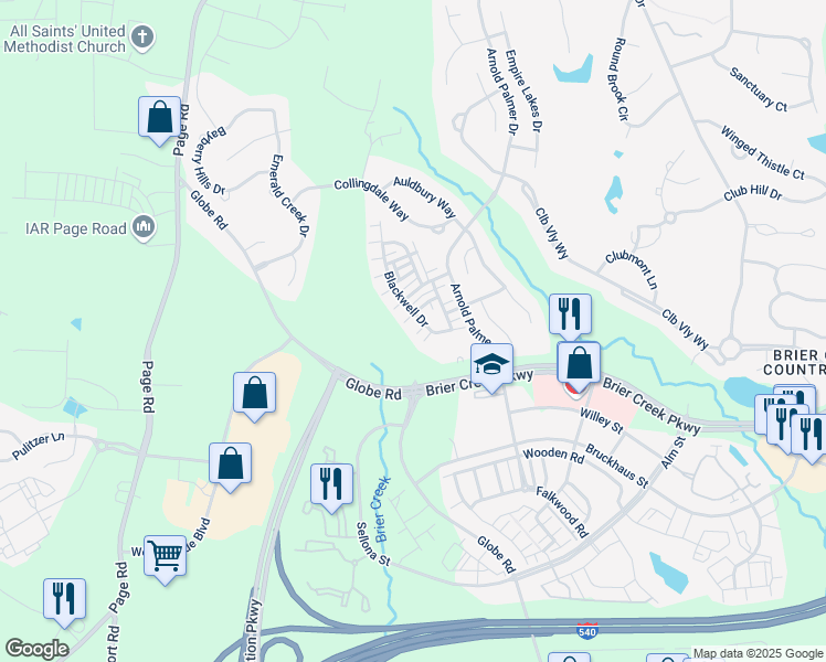 map of restaurants, bars, coffee shops, grocery stores, and more near 9912 Reanne Court in Raleigh