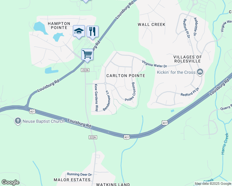 map of restaurants, bars, coffee shops, grocery stores, and more near 312 Prides Crossing in Rolesville
