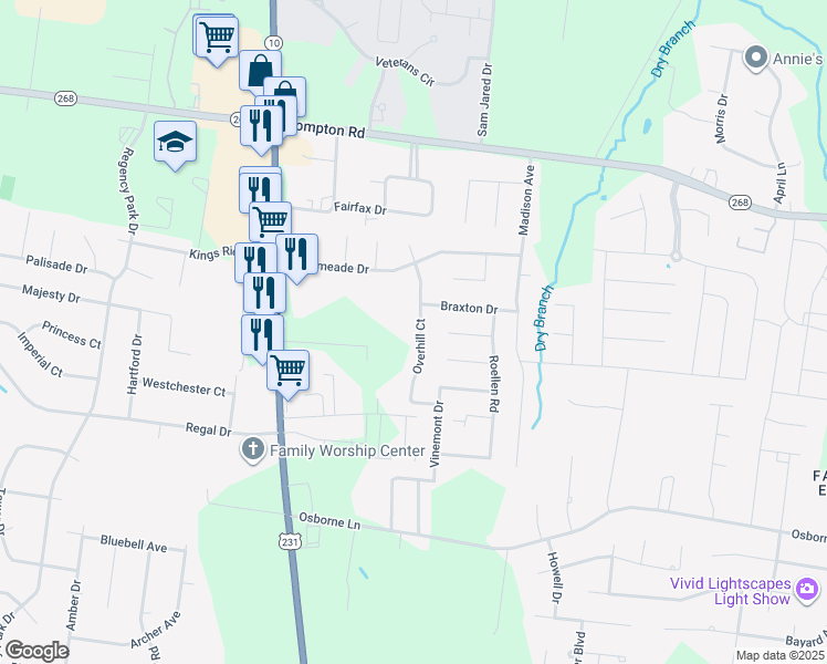 map of restaurants, bars, coffee shops, grocery stores, and more near 3115 Overhill Court in Murfreesboro