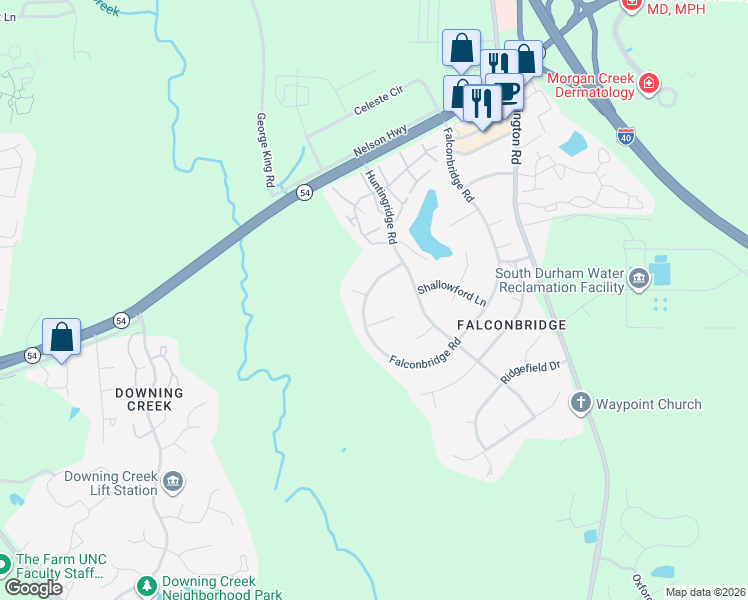 map of restaurants, bars, coffee shops, grocery stores, and more near 6914 Falconbridge Road in Chapel Hill