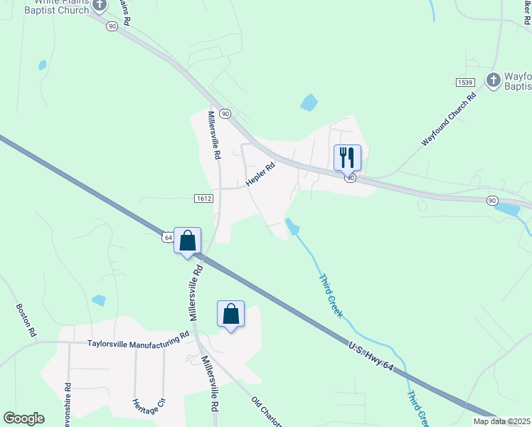 map of restaurants, bars, coffee shops, grocery stores, and more near 119 Jeremy Walker Road in Taylorsville