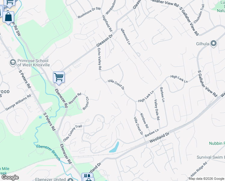 map of restaurants, bars, coffee shops, grocery stores, and more near 518 Echo Valley Road in Knoxville