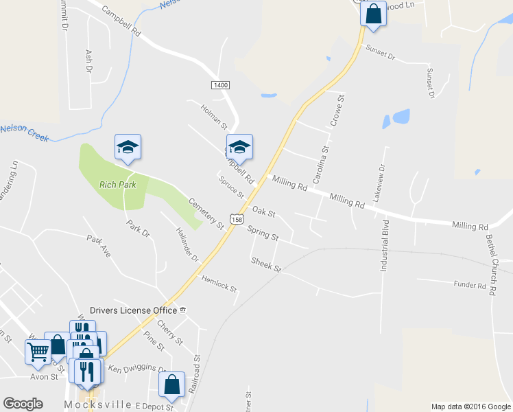 map of restaurants, bars, coffee shops, grocery stores, and more near 900 N Main St in Mocksville