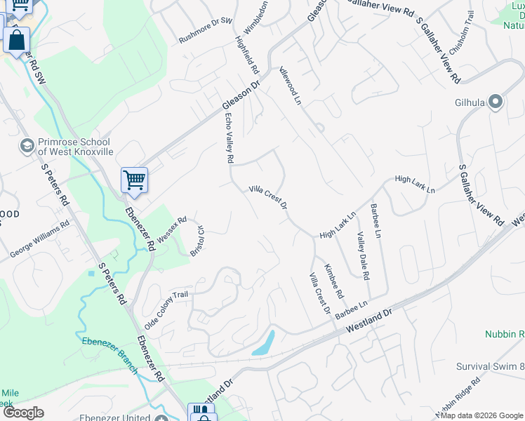 map of restaurants, bars, coffee shops, grocery stores, and more near 518 Echo Valley Road in Knoxville
