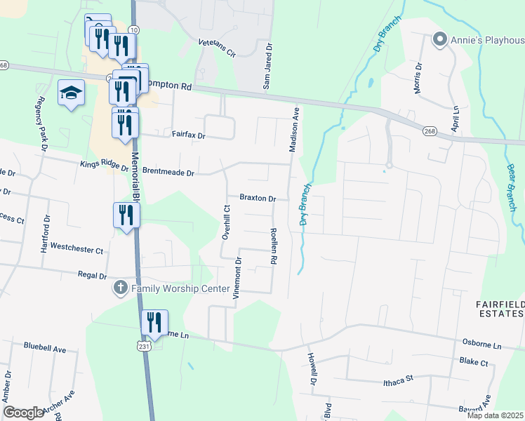 map of restaurants, bars, coffee shops, grocery stores, and more near 319 Kirtley Court in Murfreesboro