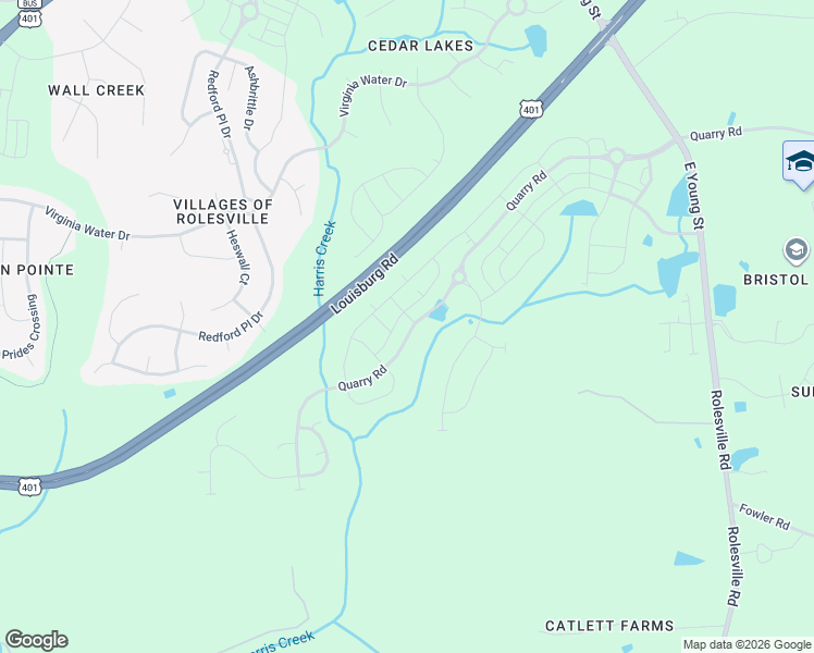 map of restaurants, bars, coffee shops, grocery stores, and more near 1002 East Young Street in Rolesville