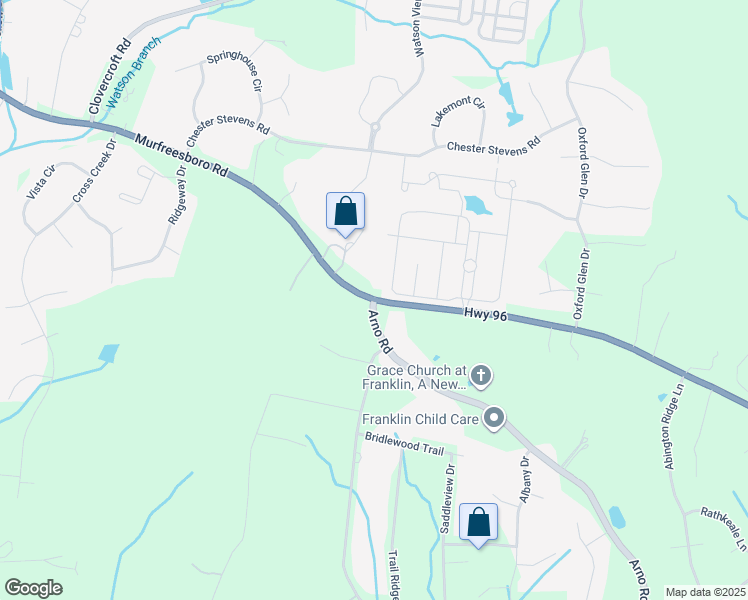 map of restaurants, bars, coffee shops, grocery stores, and more near Arno Road in Franklin