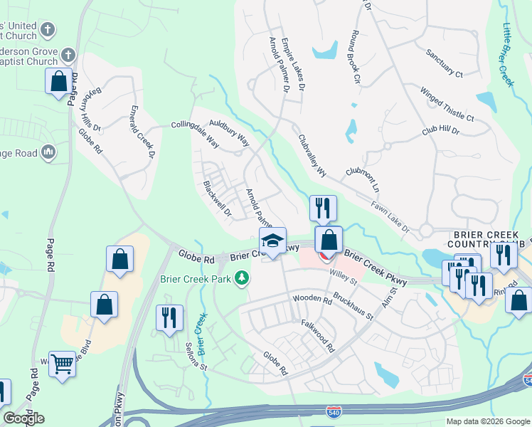 map of restaurants, bars, coffee shops, grocery stores, and more near 9703 Blackwell Drive in Raleigh